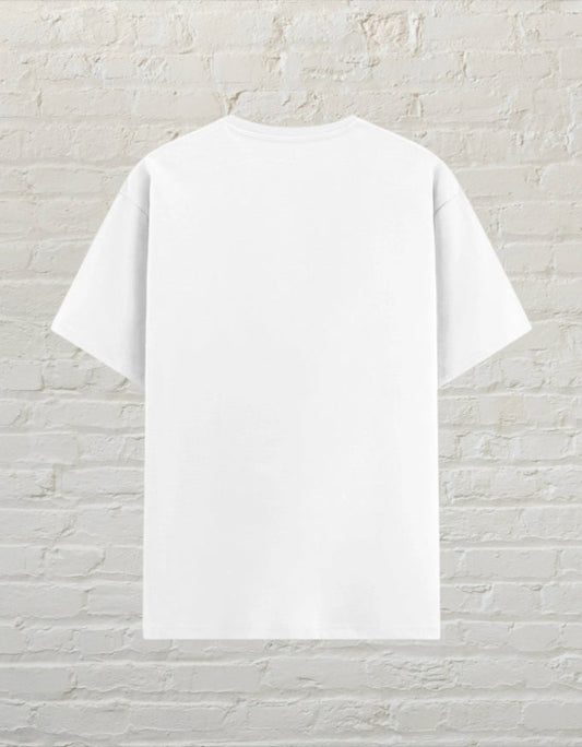 CoreTeez unisex basic white poly-cotton t-shirt shown from the back.