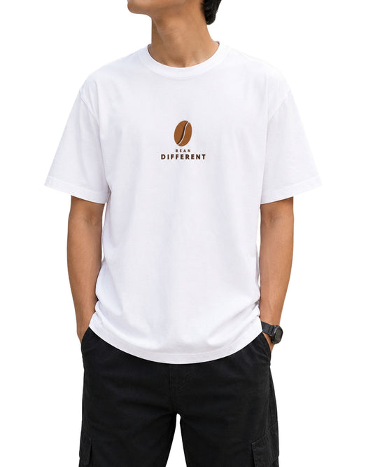 Bean Different coffee bean graphic printed on a unisex cotton T-shirt by Coreteez, designed for coffee lovers White