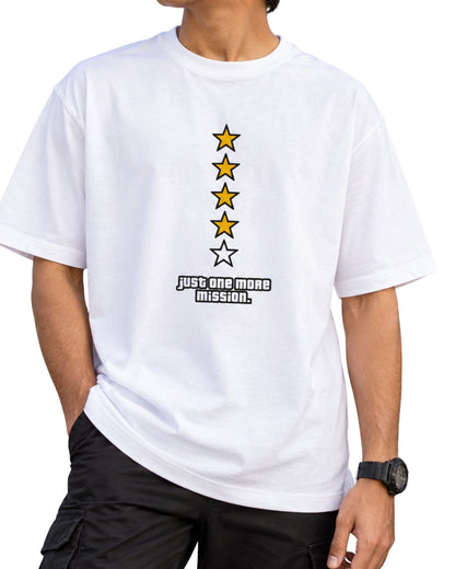 Just One More Mission gaming graphic oversized T-shirt for gamers white