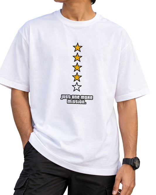 Just One More Mission gaming graphic oversized T-shirt for gamers white