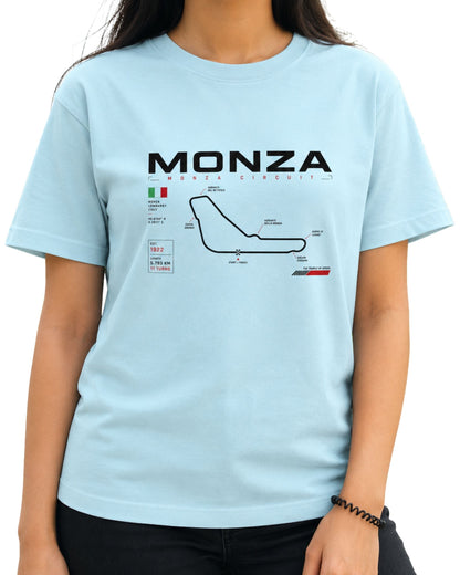 Monza Circuit Formula racing graphic T-shirt with track map design and bold motorsport-inspired details baby blue