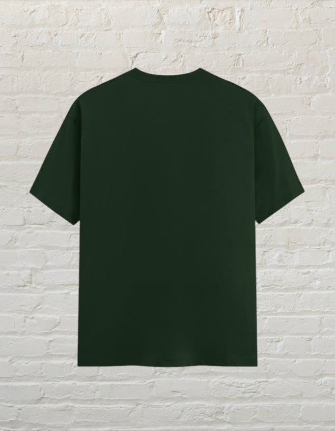 Back view of a plain bottle green CoreTeez unisex crew neck t-shirt made of 100% cotton.