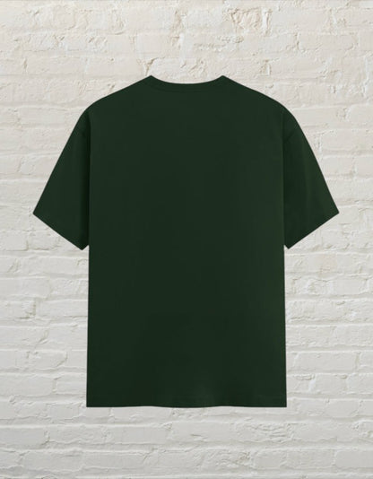 Back view of a plain bottle green CoreTeez unisex crew neck t-shirt made of 100% cotton.