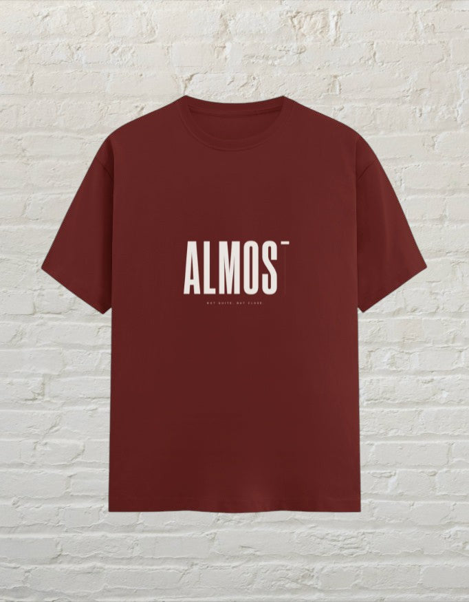 CoreTeez ALMOST minimalist unisex crew neck graphic tee in brick red 100% cotton 