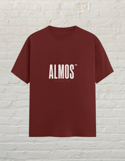 CoreTeez ALMOST minimalist unisex crew neck graphic tee in brick red 100% cotton 