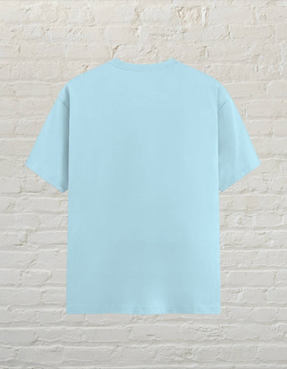 Back view of a plain baby blue CoreTeez unisex cotton t-shirt.