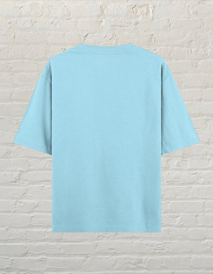 CoreTeez unisex oversized baby blue cotton t-shirt, back view.