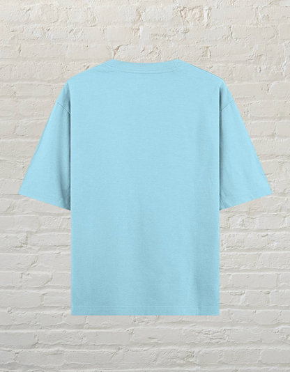 CoreTeez baby blue oversized cotton t-shirt, back view.