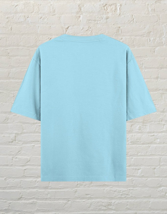 CoreTeez unisex oversized baby blue cotton t-shirt, back view.