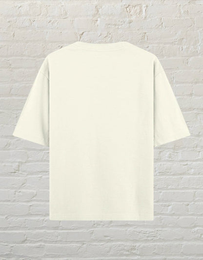 CoreTeez unisex oversized off white cotton t-shirt, back view.