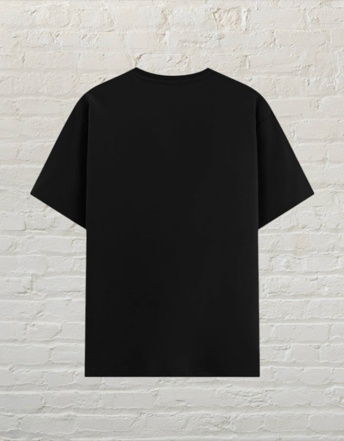 CoreTeez unisex black poly-cotton minimalist graphic t-shirt, back view