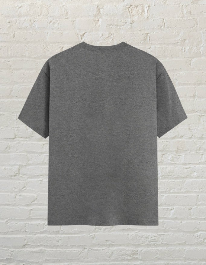 CoreTeez unisex charcoal melange cotton t-shirt, back view, featuring a clean minimalist design