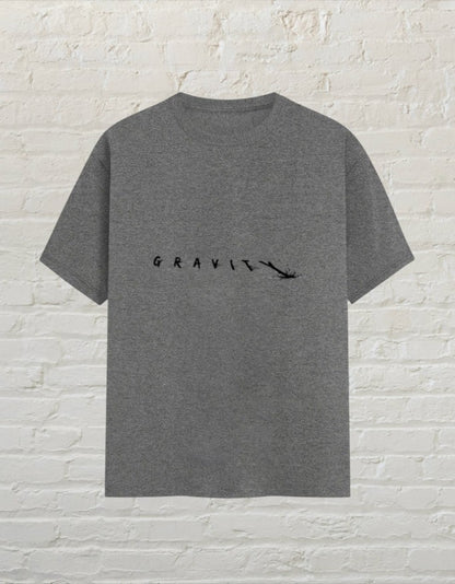 CoreTeez unisex charcoal melange cotton t-shirt featuring a minimalist Gravity graphic print on the chest