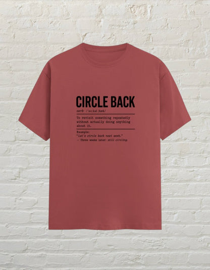 CoreTeez unisex coral cotton t-shirt featuring a witty dictionary definition graphic about circling back at work.