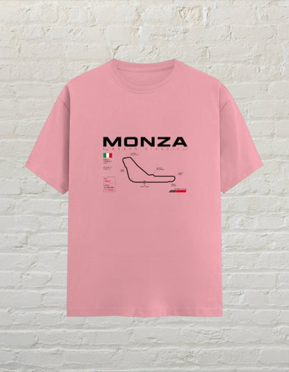 CoreTeez flamingo 100% cotton unisex t-shirt featuring a Monza circuit graphic print.