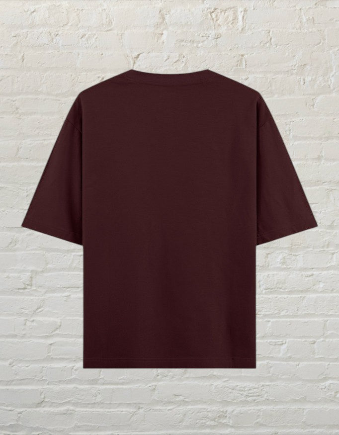 CoreTeez unisex oversized cotton t-shirt in maroon, back view.