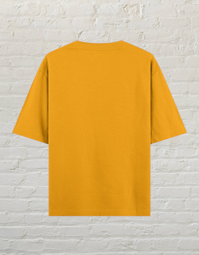 CoreTeez unisex oversized cotton t-shirt in golden yellow, back view.