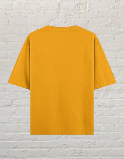 CoreTeez unisex oversized cotton t-shirt in golden yellow, back view.