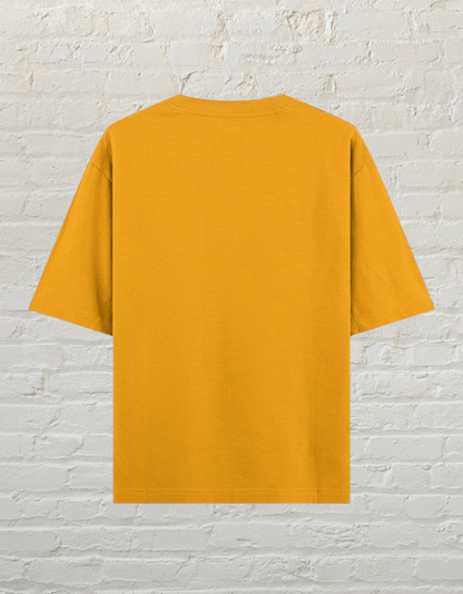 Back view of a CoreTeez unisex oversized golden yellow cotton t-shirt.
