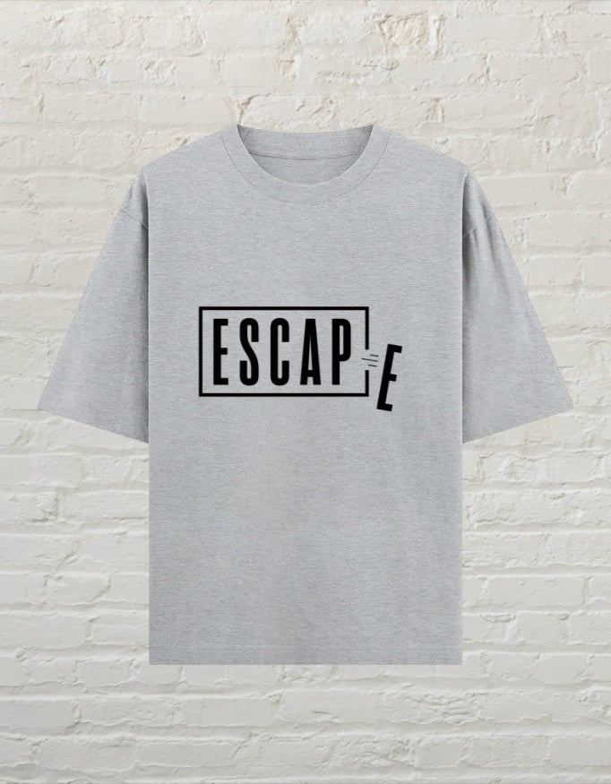 CoreTeez grey melange oversized cotton unisex T-shirt with minimalist ESCAPE graphic print