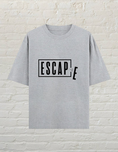 CoreTeez grey melange oversized cotton unisex T-shirt with minimalist ESCAPE graphic print