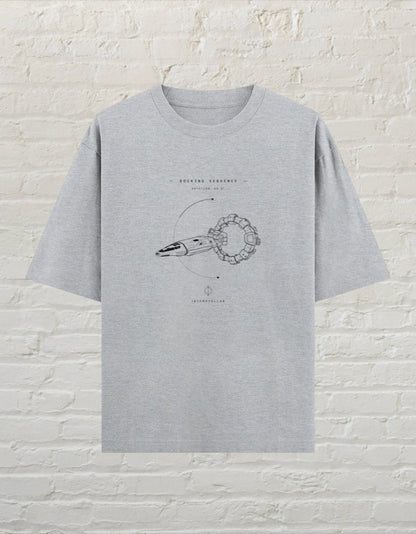 CoreTeez unisex oversized grey melange cotton t-shirt featuring an Interstellar inspired spacecraft graphic print