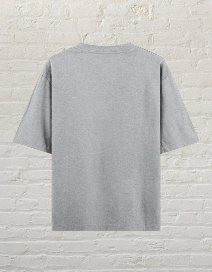 CoreTeez unisex oversized grey melange cotton t-shirt, back view.