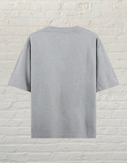 CoreTeez unisex oversized grey melange cotton t-shirt, back view.