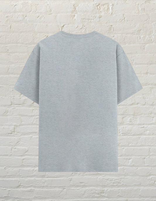 CoreTeez unisex grey melange poly-cotton blend basic t-shirt, back view.