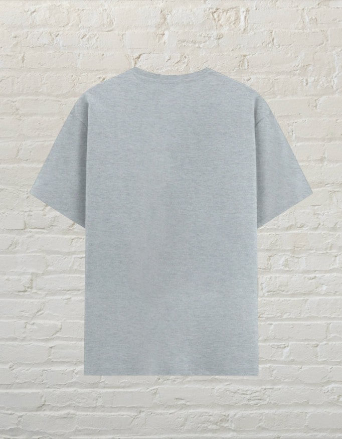 Back view of a CoreTeez unisex grey melange poly-cotton blend basic t-shirt 