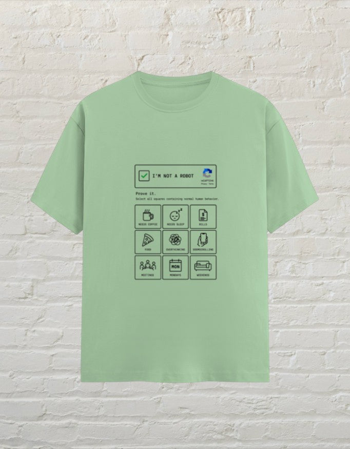 CoreTeez unisex jade cotton t-shirt featuring a funny I'm Not A Robot graphic print on the chest.