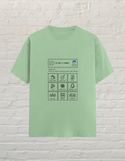 CoreTeez unisex jade cotton t-shirt featuring a funny I'm Not A Robot graphic print on the chest.