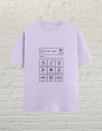 CoreTeez unisex lavender cotton t-shirt featuring a funny I'm Not A Robot graphic print 