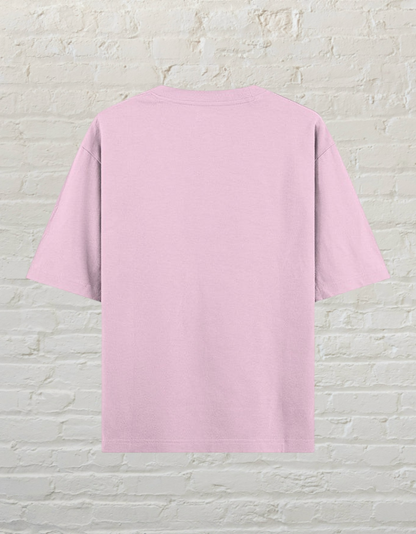 Back view of a CoreTeez light baby pink oversized cotton unisex t-shirt.