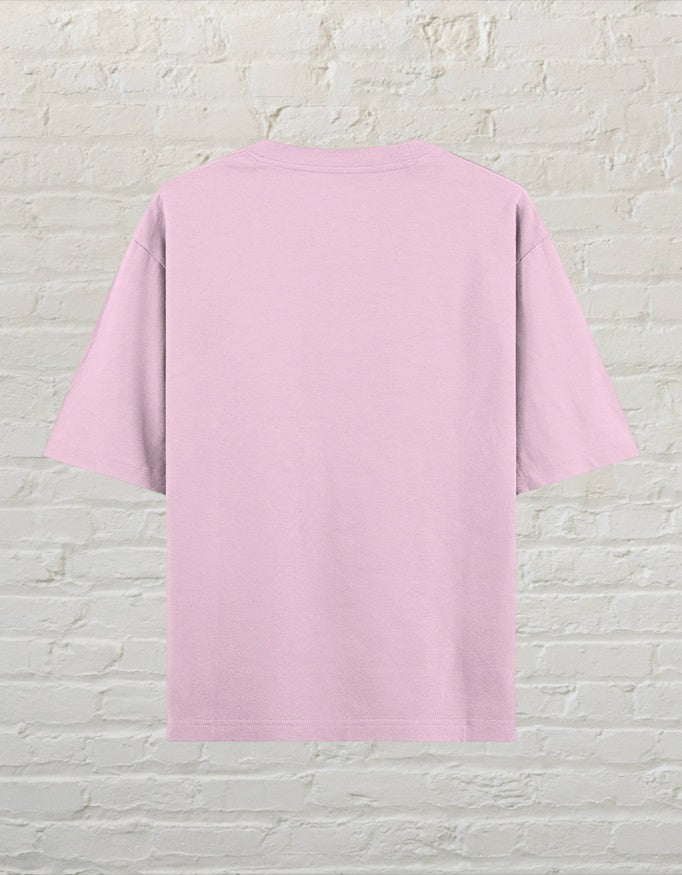 CoreTeez Tokyo Dreamscape unisex oversized cotton t-shirt in light baby pink, back view 