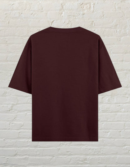 CoreTeez unisex oversized cotton t-shirt in maroon, back view.