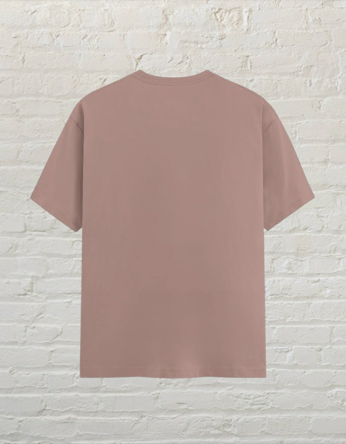 Back view of a plain mushroom CoreTeez unisex cotton t-shirt.