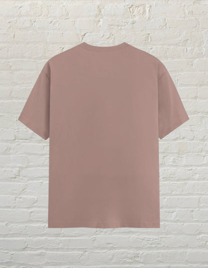 Back view of a plain mushroom CoreTeez unisex cotton t-shirt.