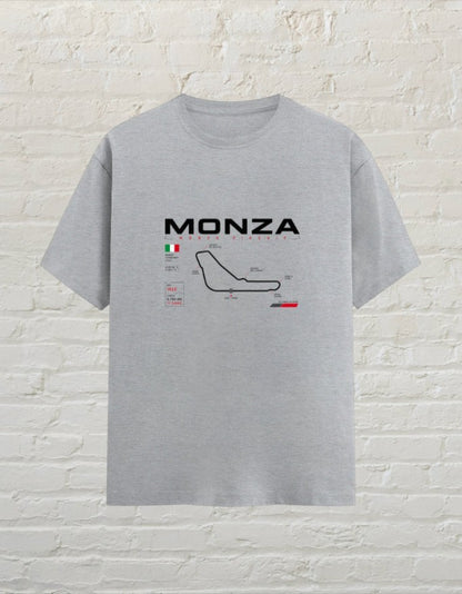 CoreTeez grey melange unisex cotton t-shirt featuring a Monza circuit graphic print