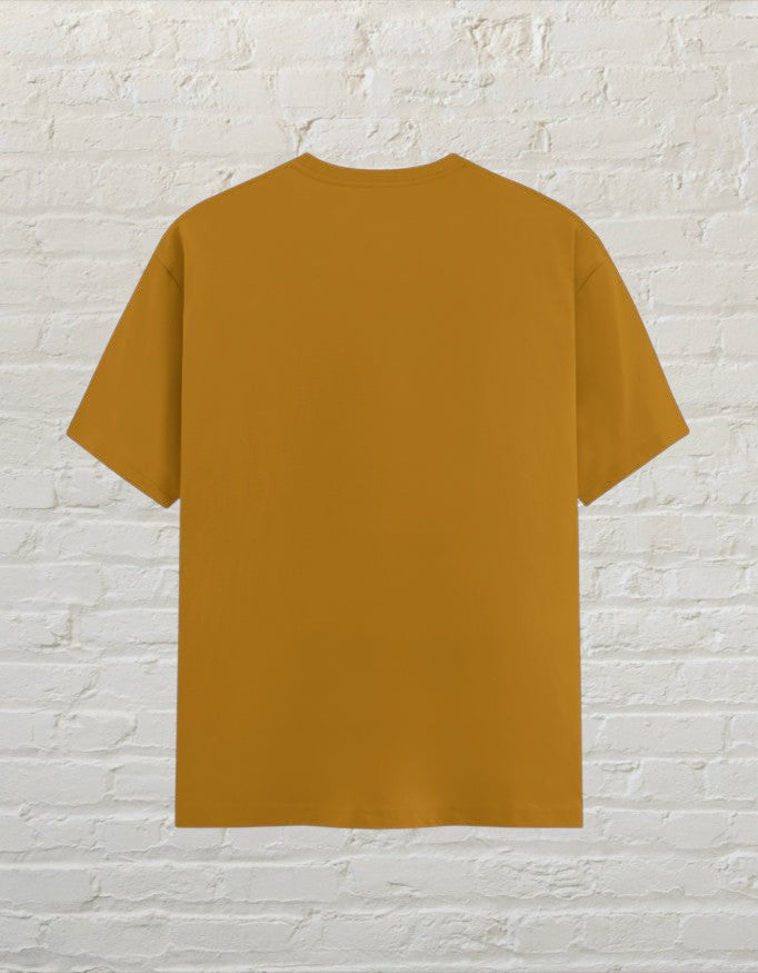 CoreTeez unisex mustard yellow cotton t-shirt, back view, displayed.