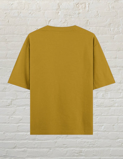 Back view of a CoreTeez mustard yellow 100% cotton unisex oversized t-shirt 