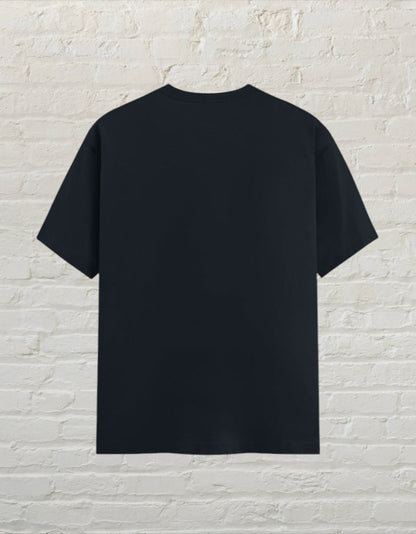 CoreTeez unisex navy blue cotton crew neck t-shirt, back view against 