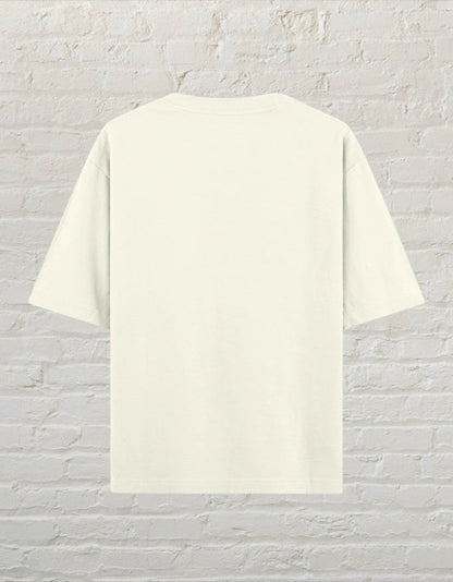 CoreTeez unisex oversized off white cotton t-shirt, back view.