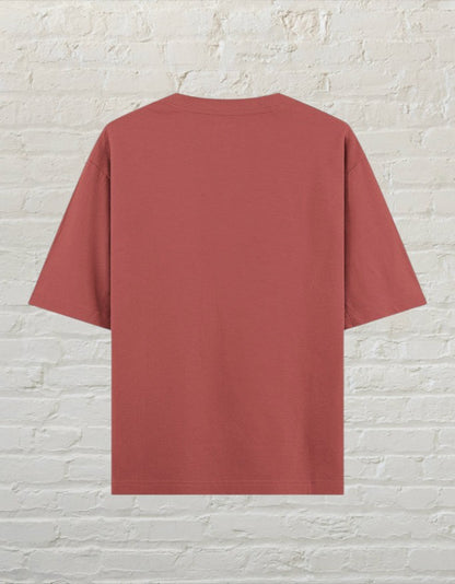 CoreTeez unisex oversized cotton t-shirt in a coral colour, back view 