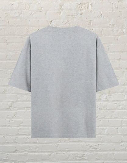 CoreTeez unisex oversized grey melange cotton t-shirt, back view.