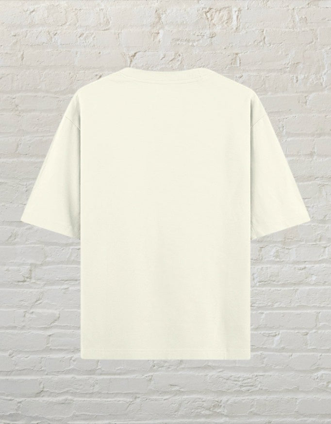 CoreTeez unisex oversized off white cotton t-shirt, back view.