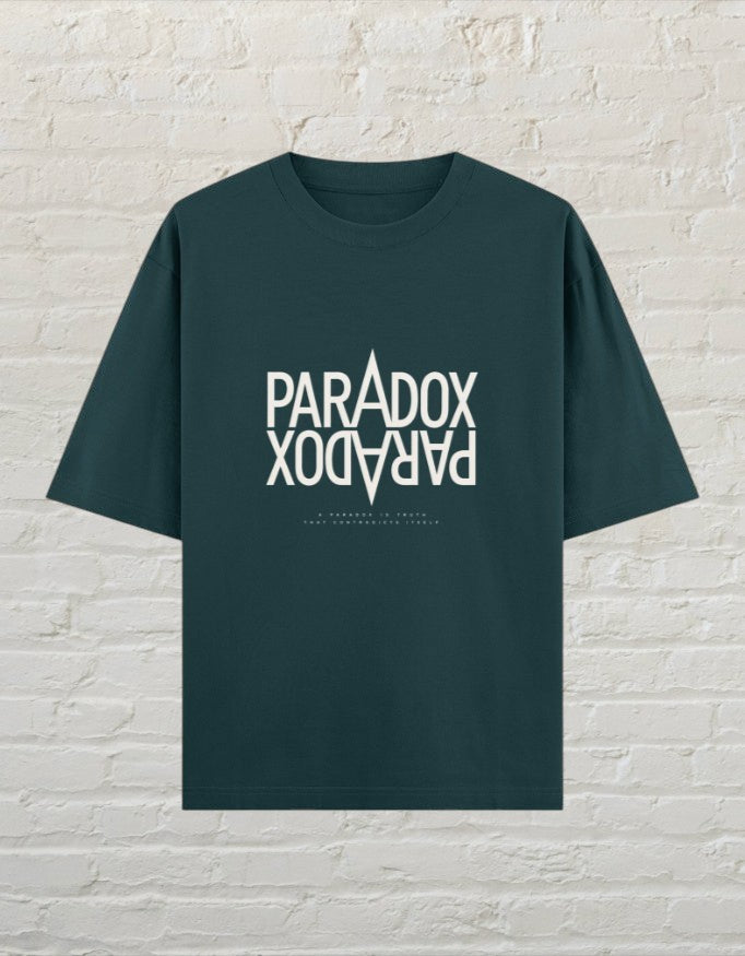 CoreTeez unisex oversized petrol blue cotton t-shirt featuring a Paradox graphic print