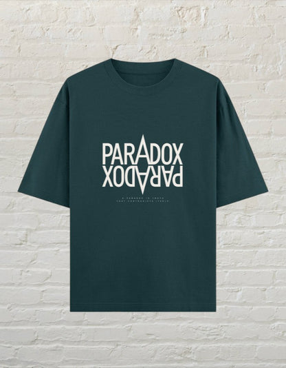CoreTeez unisex oversized petrol blue cotton t-shirt featuring a Paradox graphic print