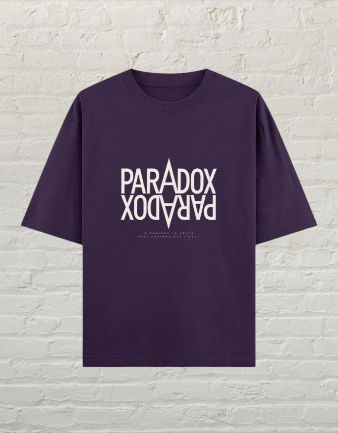 CoreTeez Paradox unisex oversized purple cotton t-shirt with minimalist graphic print