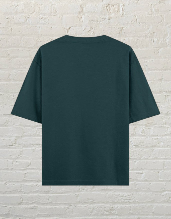 CoreTeez unisex oversized petrol Blue cotton t-shirt, back view.